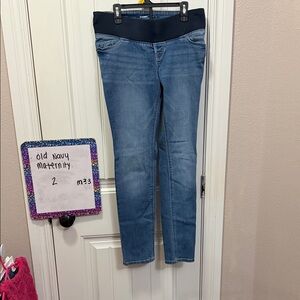Old Navy Blue Maternity Jeggings with Black Stretch Waistband